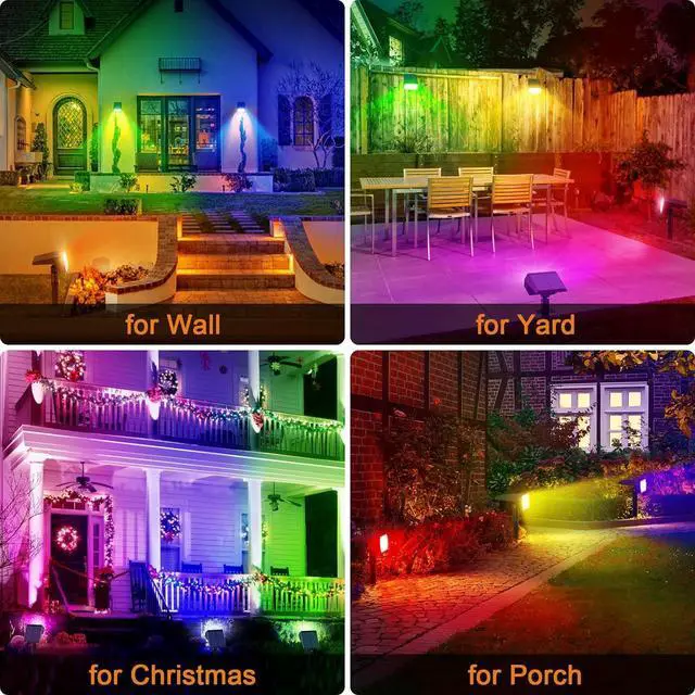 Alt view image 2 of 6 - Solar Spot Lights Outdoor Color Changing,[7 Modes/4 Pack] Christmas IP65 Waterproof Landscape Spotlights, Dusk to Dawn Solar Powered Security Light for Patio Gate Walkway Pool Garden Yard Driveway