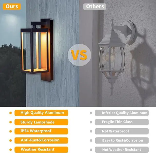 Alt view image 6 of 7 - Outdoor Wall Sconce Light Exterior IP54 Waterproof LED Wall Light Fixture Porch Light Outdoor Wall Mount Lamp Lantern Black Aluminum for Patio Garage House 13W 750Lm 3000K