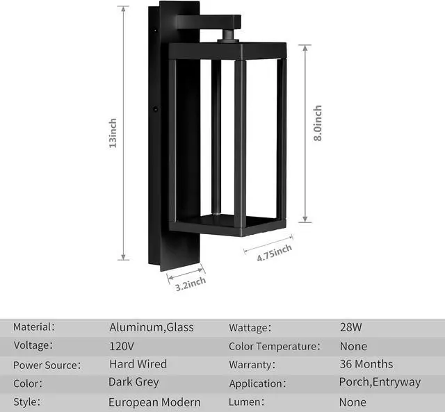Alt view image 7 of 7 - Outdoor Wall Sconce Light Exterior IP54 Waterproof LED Wall Light Fixture Porch Light Outdoor Wall Mount Lamp Lantern Black Aluminum for Patio Garage House 13W 750Lm 3000K