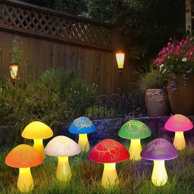 Alt view image 2 of 7 - Homeleo 8-Pack Cracked Mushrooms for Garden Decor, Solar Mushroom Lights Outdoor, Super Cute Whimsical Garden Art for Yard Decor Gnome Flowerbed Housewarming Decor(Multicolored)