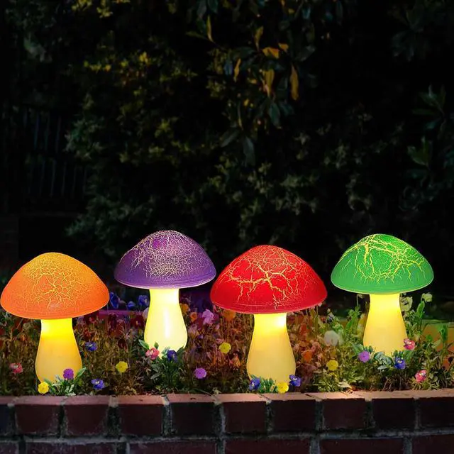 Alt view image 3 of 7 - Homeleo 8-Pack Cracked Mushrooms for Garden Decor, Solar Mushroom Lights Outdoor, Super Cute Whimsical Garden Art for Yard Decor Gnome Flowerbed Housewarming Decor(Multicolored)