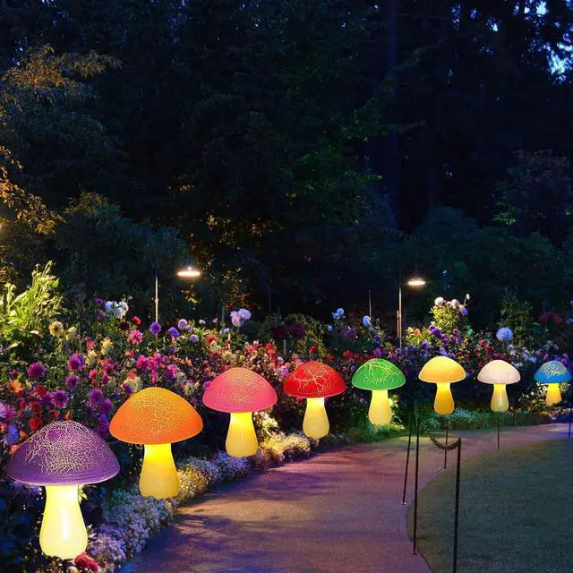 Alt view image 4 of 7 - Homeleo 8-Pack Cracked Mushrooms for Garden Decor, Solar Mushroom Lights Outdoor, Super Cute Whimsical Garden Art for Yard Decor Gnome Flowerbed Housewarming Decor(Multicolored)