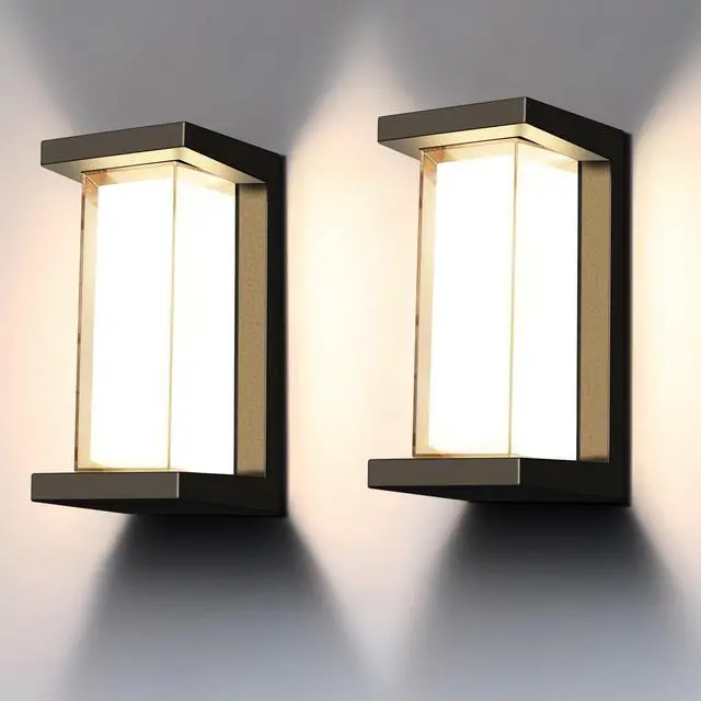 Main image of Juyace 18w Outdoor Porch Lights Exterior Lighting Fixtures Wall Mount Rectangular Modern Patio Sconces 1800Lm 3000k Aluminum Black IP65 for Garage House Front Door Entryway (2 Pack)