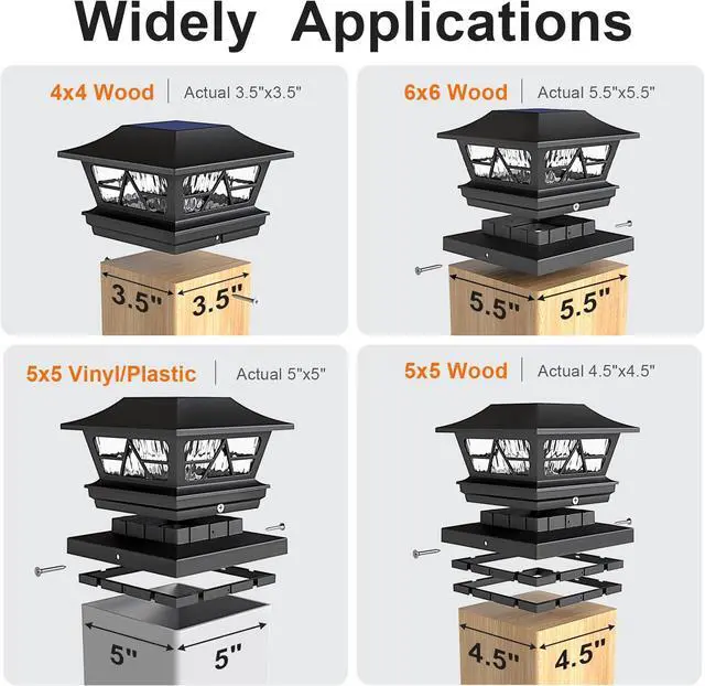 Alt view image 5 of 7 - Viewsun Solar Post Lights Outdoor Waterproof RGB Color Changing Modes Fence Post Cap Lights, Deck Post Lights Solar Powered for 4x4 5x5 6x6 Wooden or Vinyl Yard Garden Patio Decor, Black(8 Pack)