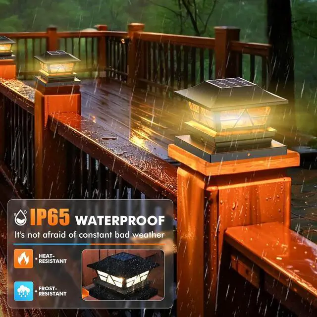 Alt view image 6 of 7 - Viewsun Solar Post Lights Outdoor Waterproof RGB Color Changing Modes Fence Post Cap Lights, Deck Post Lights Solar Powered for 4x4 5x5 6x6 Wooden or Vinyl Yard Garden Patio Decor, Black(8 Pack)