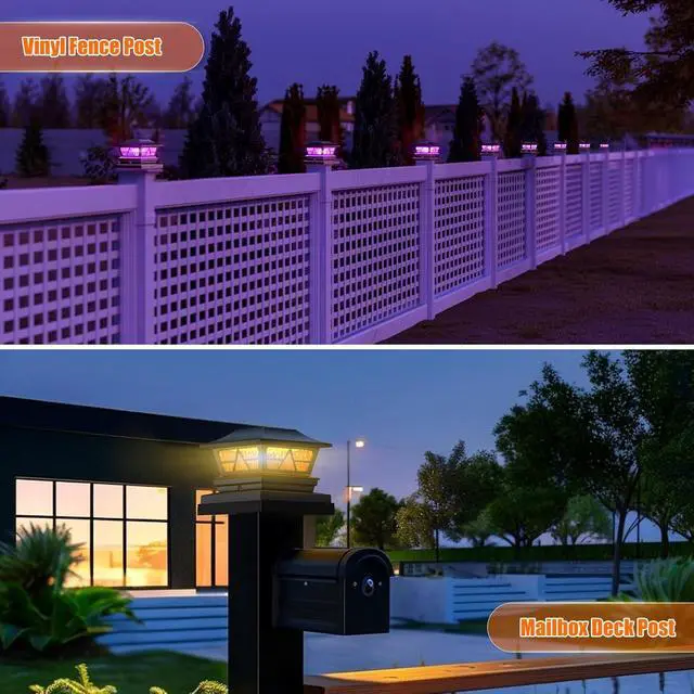 Alt view image 7 of 7 - Viewsun Solar Post Lights Outdoor Waterproof RGB Color Changing Modes Fence Post Cap Lights, Deck Post Lights Solar Powered for 4x4 5x5 6x6 Wooden or Vinyl Yard Garden Patio Decor, Black(8 Pack)