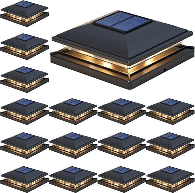 Main image of APONUO 16 Pack Fence Post Solar Lights, 2 Modes(Warm/Cool Light) Outdoor Waterproof 4x4 Post Solar Lights, Solar Powered Garden, Patio, Deck Decor for 4x4, 5x5, 5.5x5.5 Wood & Vinyl Posts, Black