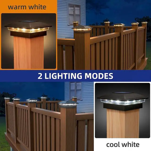 Alt view image 2 of 6 - APONUO 16 Pack Fence Post Solar Lights, 2 Modes(Warm/Cool Light) Outdoor Waterproof 4x4 Post Solar Lights, Solar Powered Garden, Patio, Deck Decor for 4x4, 5x5, 5.5x5.5 Wood & Vinyl Posts, Black
