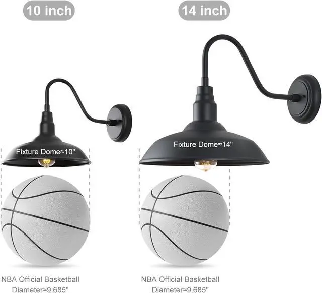 Alt view image 7 of 7 - Gooseneck Barn Light with 14in Dome, 4 Pack Large Exterior Farmhouse Light with Wall Mount, Black Outdoor Wall Sconce for Porch Garage Door