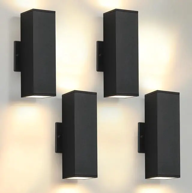 Main image of tewei 4 Pack LED Square Up and Down Lights Outdoor Wall Lights, Matte Black Exterior Lighting Fixtures with 7W LED Bulbs, Modern Outdoor Lights for House, Garage, Porch, Doorway