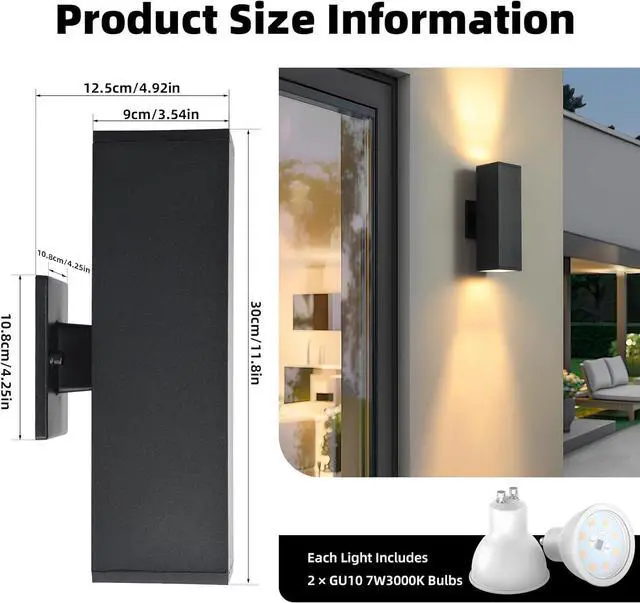 Alt view image 4 of 7 - tewei 4 Pack LED Square Up and Down Lights Outdoor Wall Lights, Matte Black Exterior Lighting Fixtures with 7W LED Bulbs, Modern Outdoor Lights for House, Garage, Porch, Doorway