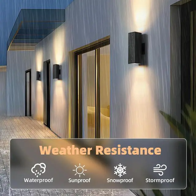 Alt view image 3 of 7 - tewei 4 Pack LED Square Up and Down Lights Outdoor Wall Lights, Matte Black Exterior Lighting Fixtures with 7W LED Bulbs, Modern Outdoor Lights for House, Garage, Porch, Doorway