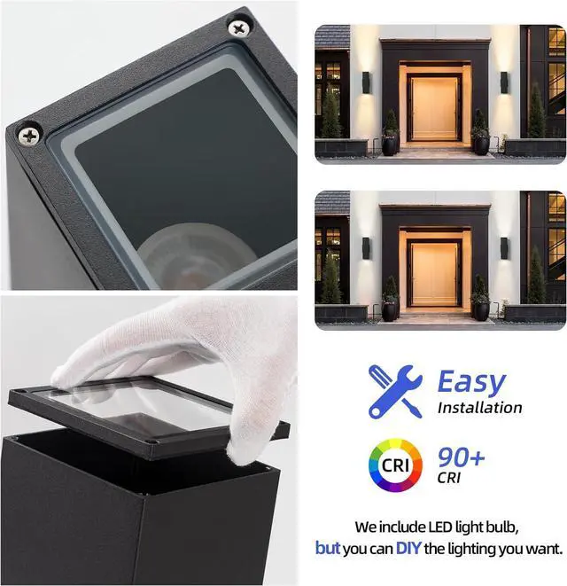 Alt view image 5 of 7 - tewei 4 Pack LED Square Up and Down Lights Outdoor Wall Lights, Matte Black Exterior Lighting Fixtures with 7W LED Bulbs, Modern Outdoor Lights for House, Garage, Porch, Doorway