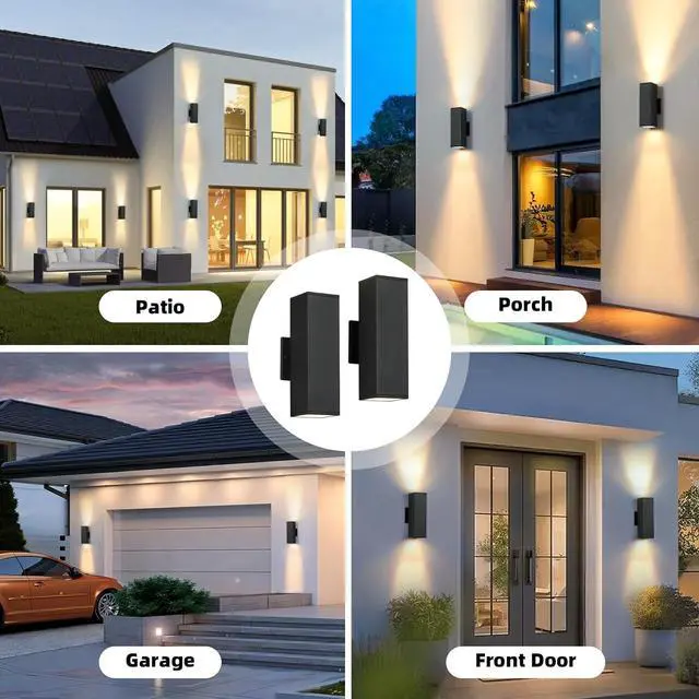 Alt view image 7 of 7 - tewei 4 Pack LED Square Up and Down Lights Outdoor Wall Lights, Matte Black Exterior Lighting Fixtures with 7W LED Bulbs, Modern Outdoor Lights for House, Garage, Porch, Doorway