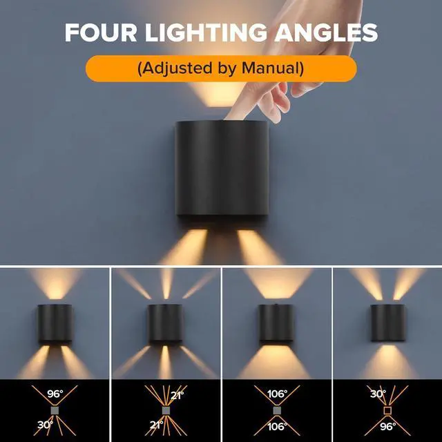 Alt view image 2 of 7 - LUTEC 2-Pack LED Up & Down Adjustable Wall Lights,Anti-Rust Aluminium Modern Outdoor Indoor Wall Sconce, 10W, 400LM, 3000K Warm White Exterior Light, IP65 Waterproof for Porch, Patio, Garage-Black