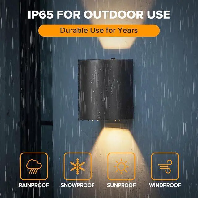 Alt view image 4 of 7 - LUTEC 2-Pack LED Up & Down Adjustable Wall Lights,Anti-Rust Aluminium Modern Outdoor Indoor Wall Sconce, 10W, 400LM, 3000K Warm White Exterior Light, IP65 Waterproof for Porch, Patio, Garage-Black