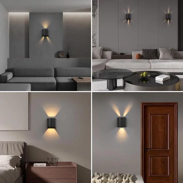 Alt view image 6 of 7 - LUTEC 2-Pack LED Up & Down Adjustable Wall Lights,Anti-Rust Aluminium Modern Outdoor Indoor Wall Sconce, 10W, 400LM, 3000K Warm White Exterior Light, IP65 Waterproof for Porch, Patio, Garage-Black