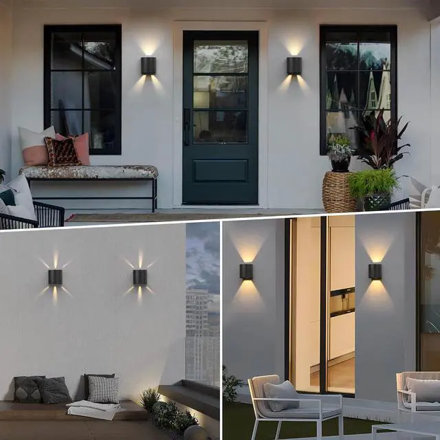 Alt view image 7 of 7 - LUTEC 2-Pack LED Up & Down Adjustable Wall Lights,Anti-Rust Aluminium Modern Outdoor Indoor Wall Sconce, 10W, 400LM, 3000K Warm White Exterior Light, IP65 Waterproof for Porch, Patio, Garage-Black