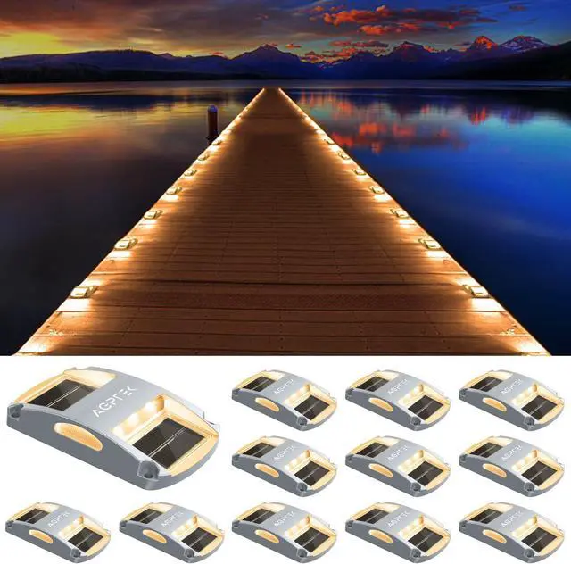 Main image of AGPTEK Solar Driveway Lights 12 Pack, Outdoor Deck Dock Marine LED Solar Powered Waterproof Driveway Marker Lights for Warning Step, Sidewalk, Pathway, Garden, Yard (Warm White)