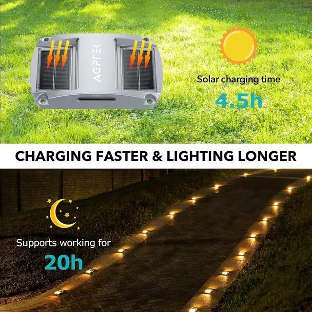 Alt view image 2 of 7 - AGPTEK Solar Driveway Lights 12 Pack, Outdoor Deck Dock Marine LED Solar Powered Waterproof Driveway Marker Lights for Warning Step, Sidewalk, Pathway, Garden, Yard (Warm White)