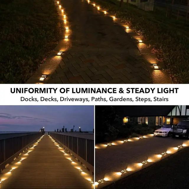 Alt view image 3 of 7 - AGPTEK Solar Driveway Lights 12 Pack, Outdoor Deck Dock Marine LED Solar Powered Waterproof Driveway Marker Lights for Warning Step, Sidewalk, Pathway, Garden, Yard (Warm White)