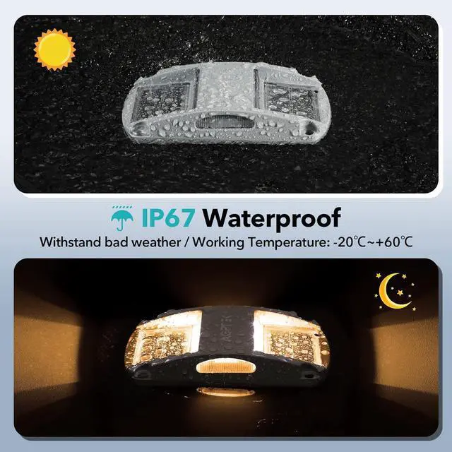 Alt view image 5 of 7 - AGPTEK Solar Driveway Lights 12 Pack, Outdoor Deck Dock Marine LED Solar Powered Waterproof Driveway Marker Lights for Warning Step, Sidewalk, Pathway, Garden, Yard (Warm White)