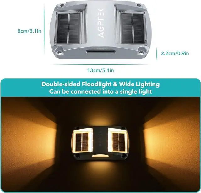 Alt view image 6 of 7 - AGPTEK Solar Driveway Lights 12 Pack, Outdoor Deck Dock Marine LED Solar Powered Waterproof Driveway Marker Lights for Warning Step, Sidewalk, Pathway, Garden, Yard (Warm White)