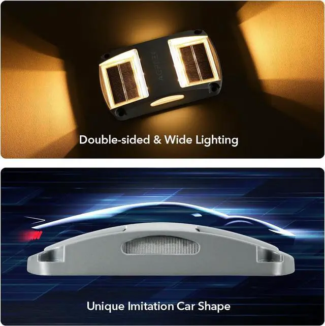 Alt view image 7 of 7 - AGPTEK Solar Driveway Lights 12 Pack, Outdoor Deck Dock Marine LED Solar Powered Waterproof Driveway Marker Lights for Warning Step, Sidewalk, Pathway, Garden, Yard (Warm White)