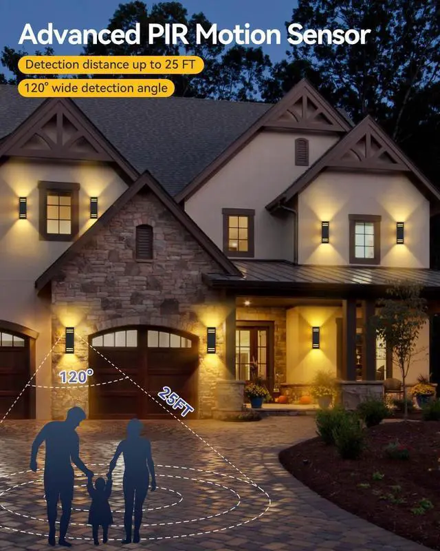 Alt view image 3 of 7 - KIZON Motion Sensor Outdoor Lights 2 Pack, Dusk to Dawn Outdoor Wall Lights Black Exterior Lighting Fixtures with E26 Base, Modern Sconce Motion Detector Lights for House Porch