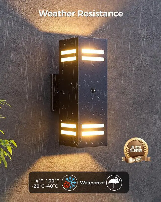 Alt view image 4 of 7 - KIZON Motion Sensor Outdoor Lights 2 Pack, Dusk to Dawn Outdoor Wall Lights Black Exterior Lighting Fixtures with E26 Base, Modern Sconce Motion Detector Lights for House Porch