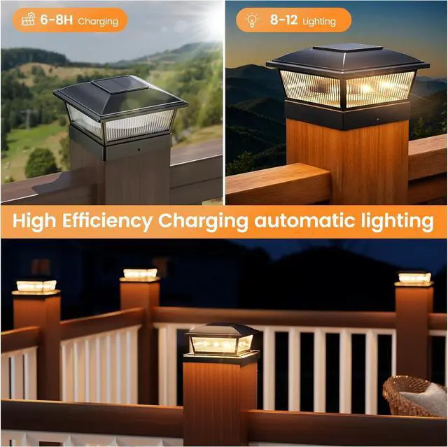 Alt view image 2 of 7 - APONUO Solar Post Cap Lights, 2 Lighting Modes 16 LEDs Fence Post Solar Lights for 4x4 5x5 6x6 Wooden/Vinyl Posts, Outdoor Waterproof Deck Posts Light Solar Powered for Fence Deck Patio, Black 6 Packs