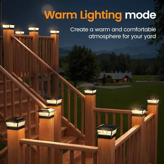 Alt view image 4 of 7 - APONUO Solar Post Cap Lights, 2 Lighting Modes 16 LEDs Fence Post Solar Lights for 4x4 5x5 6x6 Wooden/Vinyl Posts, Outdoor Waterproof Deck Posts Light Solar Powered for Fence Deck Patio, Black 6 Packs