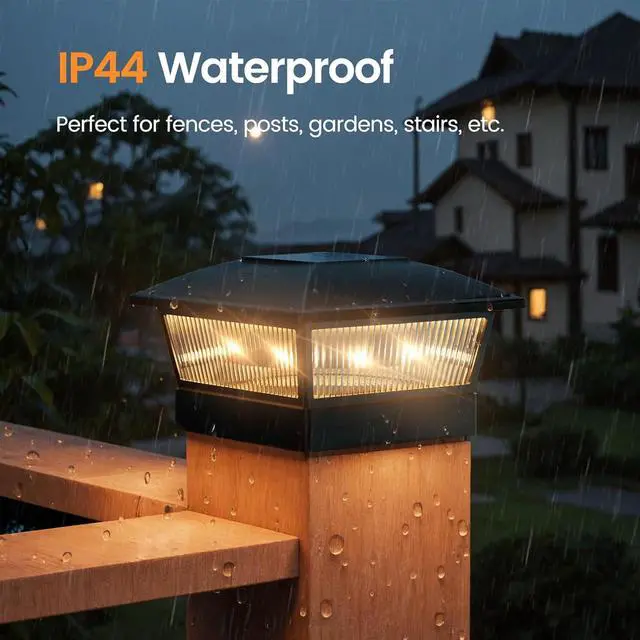 Alt view image 7 of 7 - APONUO Solar Post Cap Lights, 2 Lighting Modes 16 LEDs Fence Post Solar Lights for 4x4 5x5 6x6 Wooden/Vinyl Posts, Outdoor Waterproof Deck Posts Light Solar Powered for Fence Deck Patio, Black 6 Packs