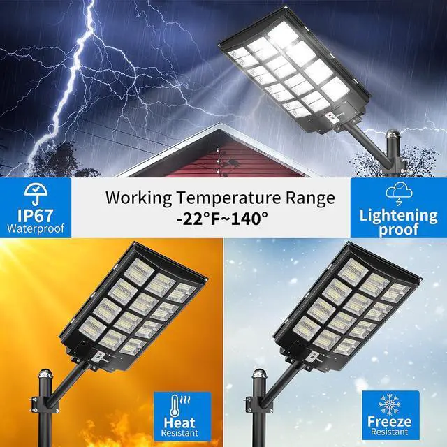 Alt view image 4 of 7 - Ofuray Of-5600W Solar Street Lights Outdoor,560000Lm Solar Security Flood Lights Parking Lot Lights Commercial Dusk to Dawn, 6500k Waterproof Led with Remote Control Motion for Street,Court,Barn