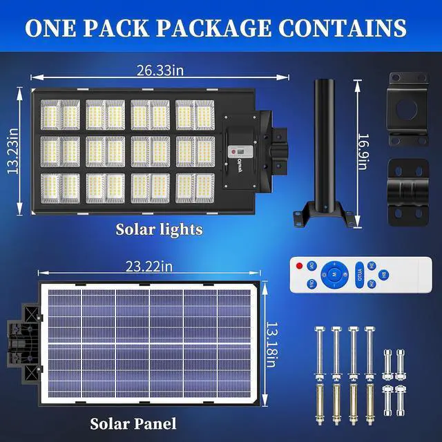 Alt view image 7 of 7 - Ofuray Of-5600W Solar Street Lights Outdoor,560000Lm Solar Security Flood Lights Parking Lot Lights Commercial Dusk to Dawn, 6500k Waterproof Led with Remote Control Motion for Street,Court,Barn