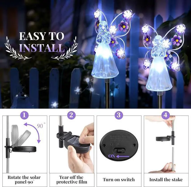 Alt view image 5 of 6 - GIGALUMI Solar Angel Garden Stake Lights - 2 Pack Angel Solar Lights Outdoor Garden, Eternal Light Angel with 7 LEDs for Cemetery Grave Decorations, Memorial Gift, Christmas Yard Art, Sympathy Gifts