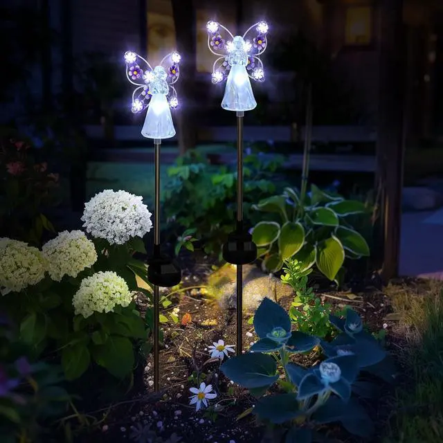 Alt view image 6 of 6 - GIGALUMI Solar Angel Garden Stake Lights - 2 Pack Angel Solar Lights Outdoor Garden, Eternal Light Angel with 7 LEDs for Cemetery Grave Decorations, Memorial Gift, Christmas Yard Art, Sympathy Gifts
