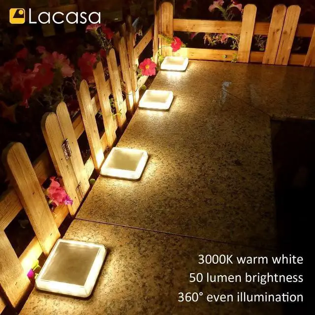 Alt view image 4 of 7 - Solar Deck Lights, Driveway Walkway Dock Light Solar Powered Outdoor Stair Step Pathway LED Lamp for Backyard Patio Garden Ground, auto On/Off - Warm White - Square - 4 Pack