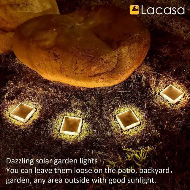 Alt view image 6 of 7 - Solar Deck Lights, Driveway Walkway Dock Light Solar Powered Outdoor Stair Step Pathway LED Lamp for Backyard Patio Garden Ground, auto On/Off - Warm White - Square - 4 Pack