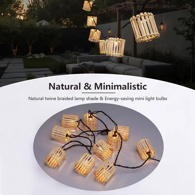 Alt view image 2 of 7 - Outdoor-String-Lights-Waterproof, Bamboo Lantern String Lights for Patio, Garden, Porch, Balcony, Gazebo Decorative (Bamboo)