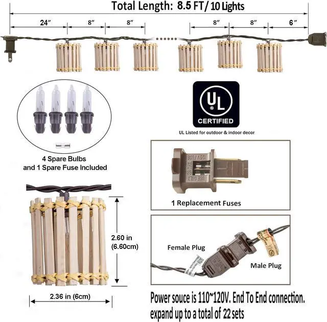 Alt view image 5 of 7 - Outdoor-String-Lights-Waterproof, Bamboo Lantern String Lights for Patio, Garden, Porch, Balcony, Gazebo Decorative (Bamboo)