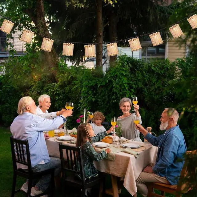 Alt view image 6 of 7 - Outdoor-String-Lights-Waterproof, Bamboo Lantern String Lights for Patio, Garden, Porch, Balcony, Gazebo Decorative (Bamboo)