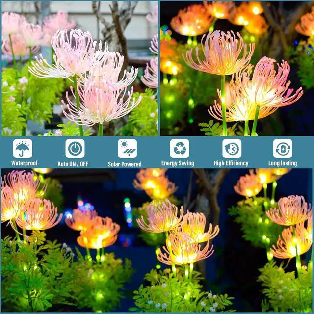 Alt view image 5 of 6 - Solar Garden Lights, Solar Flowers Lights with Glowing Flowers & Stems, Upgraded Solar Panel, Outdoor Lights for Garden Decoration,Yard Decor and Gift for Mother (4 Pack)