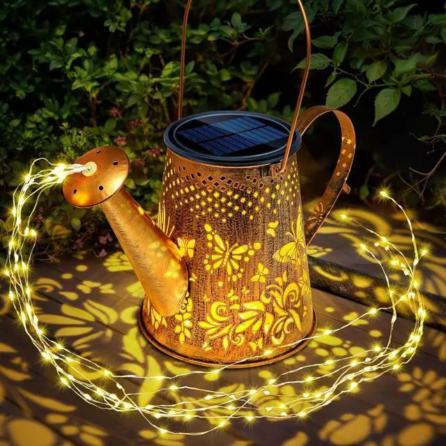 Alt view image 2 of 7 - Anordsem Solar Lanterns Outdoor for Homeowners: Metal Butterfly Watering Can with Hook - Waterproof Hanging Art Decoration for Garden Patio - Gardening Birthday Gifts for Women Mom Grandma