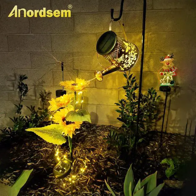 Alt view image 5 of 7 - Anordsem Solar Lanterns Outdoor for Homeowners: Metal Butterfly Watering Can with Hook - Waterproof Hanging Art Decoration for Garden Patio - Gardening Birthday Gifts for Women Mom Grandma