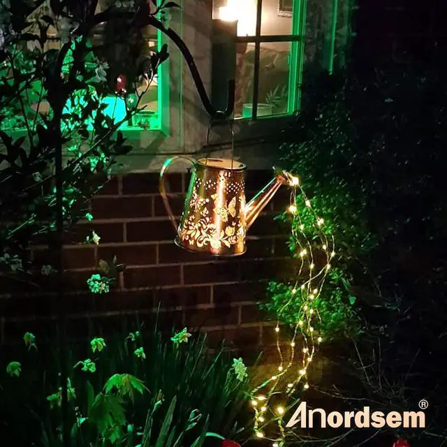 Alt view image 7 of 7 - Anordsem Solar Lanterns Outdoor for Homeowners: Metal Butterfly Watering Can with Hook - Waterproof Hanging Art Decoration for Garden Patio - Gardening Birthday Gifts for Women Mom Grandma