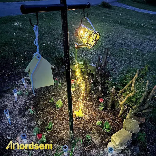Alt view image 6 of 7 - Anordsem Solar Lanterns Outdoor for Homeowners: Metal Butterfly Watering Can with Hook - Waterproof Hanging Art Decoration for Garden Patio - Gardening Birthday Gifts for Women Mom Grandma