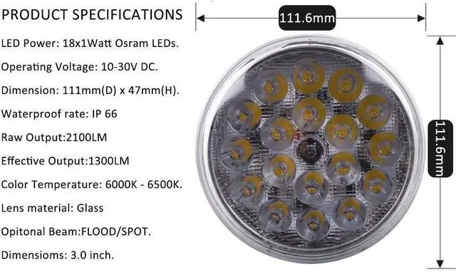 Alt view image 3 of 6 - PAR36 LED Xenon White 6000K(Eq 100W Incandescent Iamp) Multipurpose Tractor Light Farming Industrial Offroad Lamp Outdoor Incandescent Landscape Lighting(Flood-Pigtail Terminal)