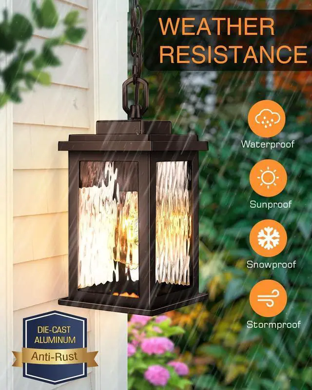 Alt view image 3 of 7 - VIANlS Oil Rubbed Bronze Outdoor Pendant Light, 1 Pack Outdoor Chandelier for Porch, Hanging Outside Lights Lantern with Adjustable Chain, Anti-Rust ORB Porch Lights Exterior Ceiling Fixtures