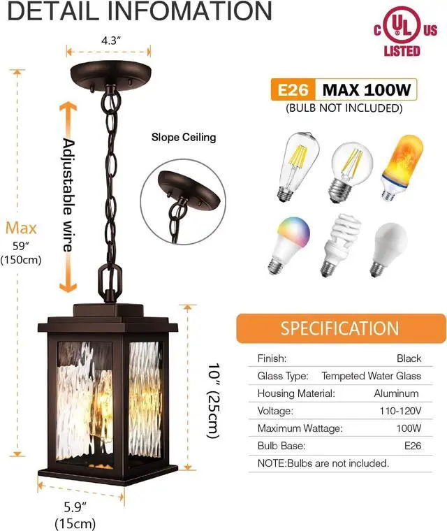 Alt view image 5 of 7 - VIANlS Oil Rubbed Bronze Outdoor Pendant Light, 1 Pack Outdoor Chandelier for Porch, Hanging Outside Lights Lantern with Adjustable Chain, Anti-Rust ORB Porch Lights Exterior Ceiling Fixtures